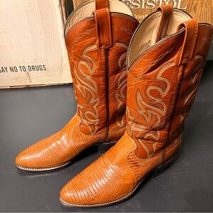 Vintage Dan Post Peanut Brittle Lizard Cowboy Boots 10.5 Old Label